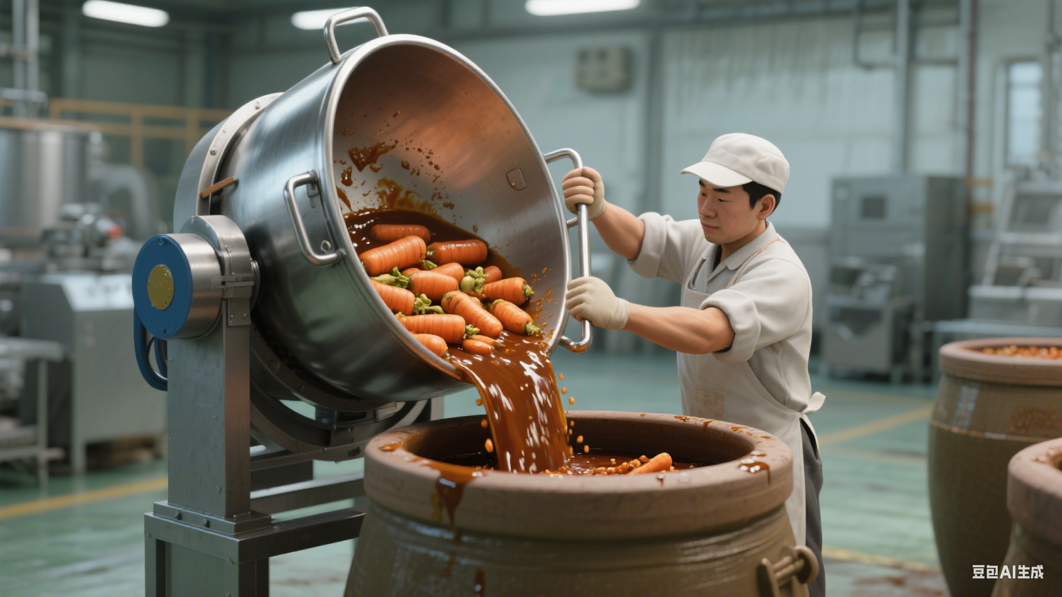 可倾式夹层锅容量大：满足批量加工需求，食品生产效率高(图4)