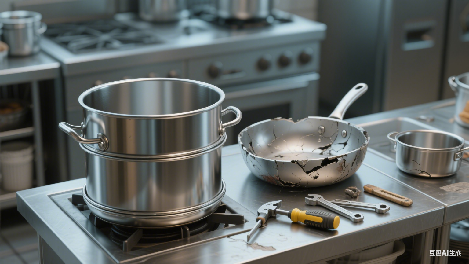 不锈钢夹层锅抗冲击：不易变形损坏，适应厨房复杂环境(图5)