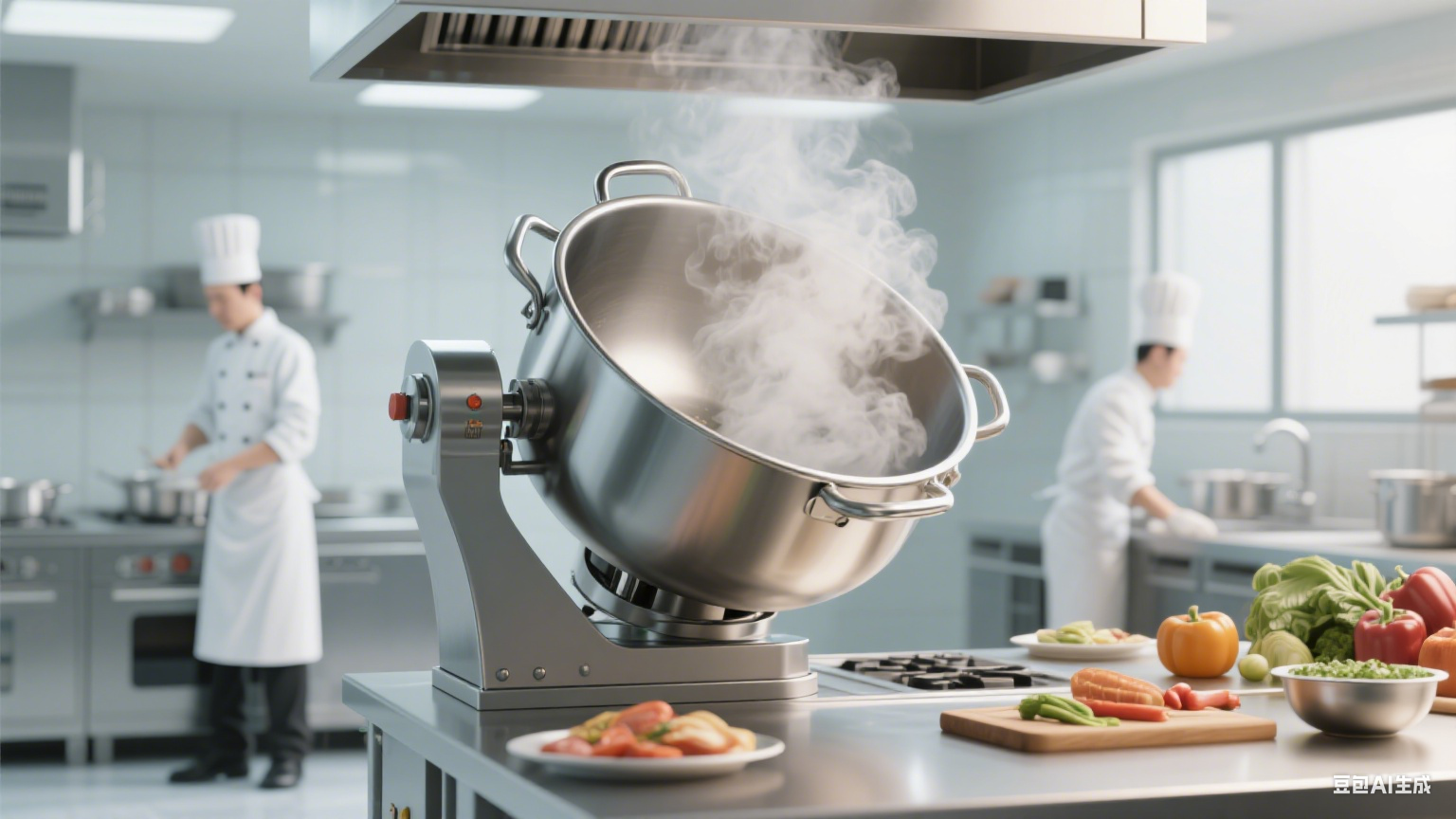 可倾式夹层锅移动方便：带轮设计易推动，厨房布局更灵活(图6)