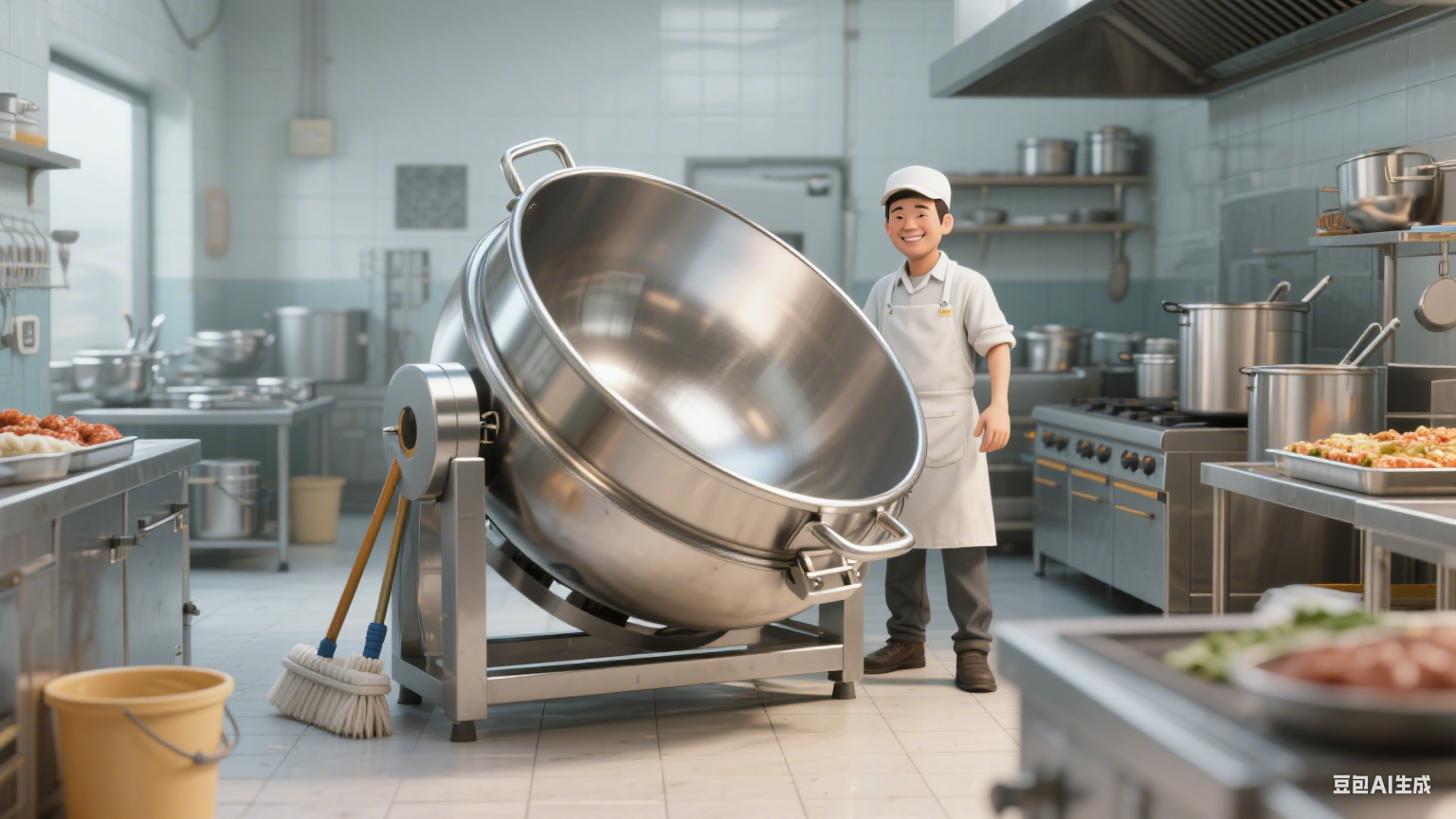 可倾式夹层锅清洁方便：倾倒后内壁易擦拭，无清洁死角(图5)