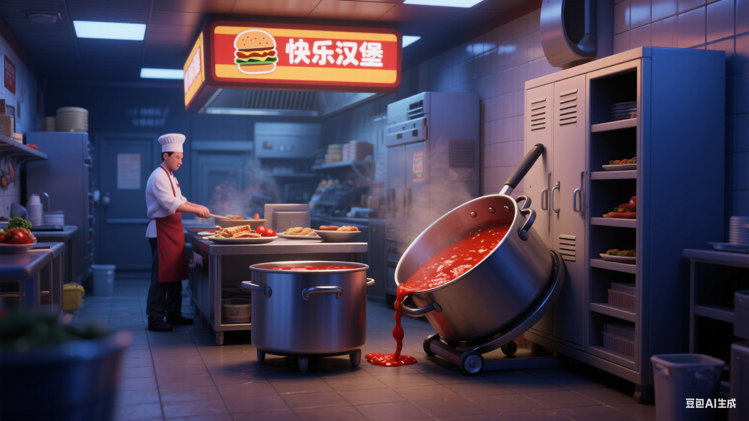 可倾式夹层锅节省空间：倾倒后占用面积小，厨房布局更合理(图4)