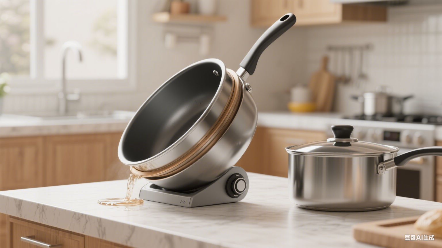 可倾式夹层锅节省空间：倾倒后占用面积小，厨房布局更合理(图5)