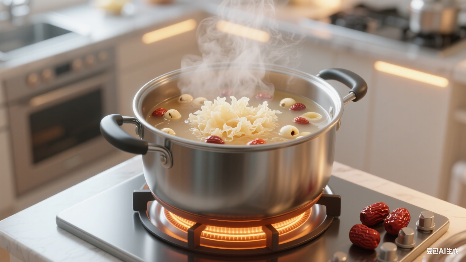 夹层锅适用于银耳莲子羹制作：熬煮充分胶质足，滋养甜品超优质(图5)