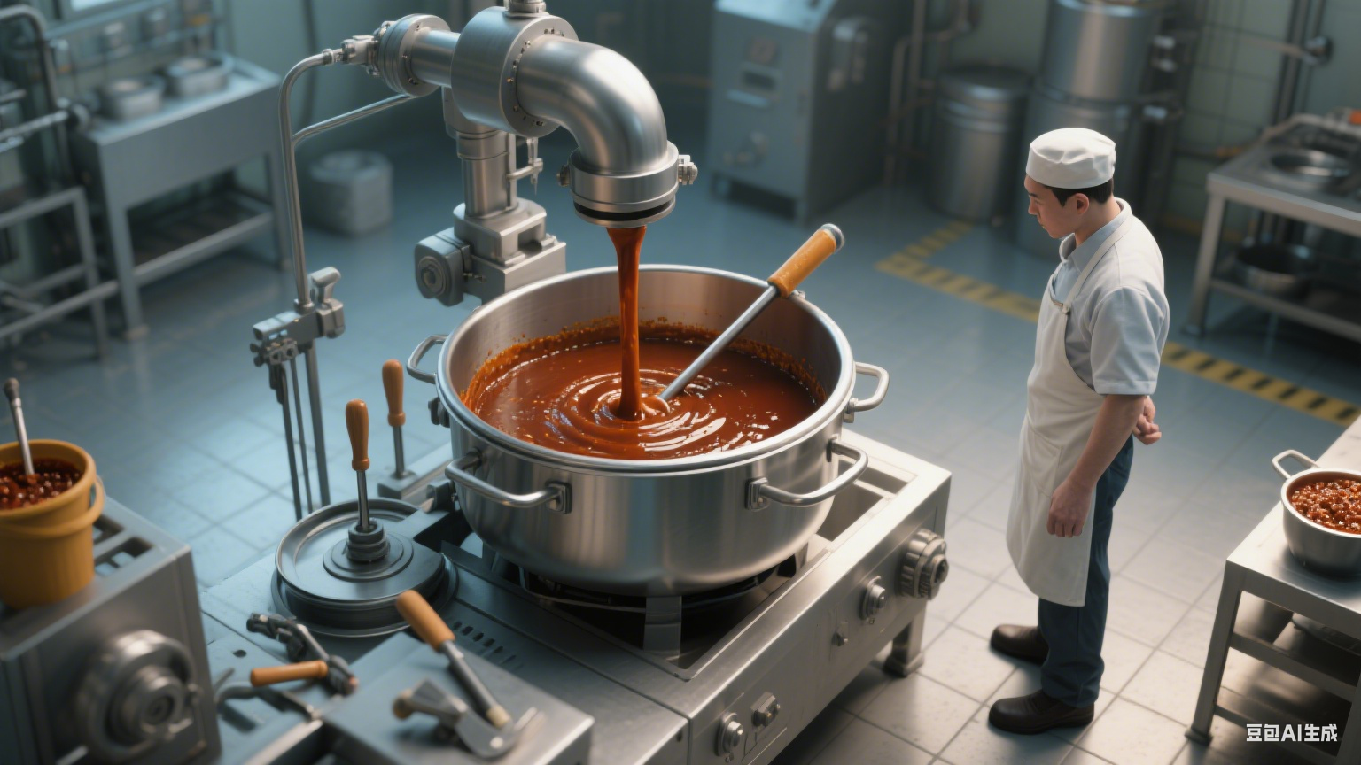 夹层锅搭配搅拌功能,酱料混合均匀,减少人工投入(图1) 夹层锅搭配搅拌功能,酱料混合均匀,减少人工投入(图1)