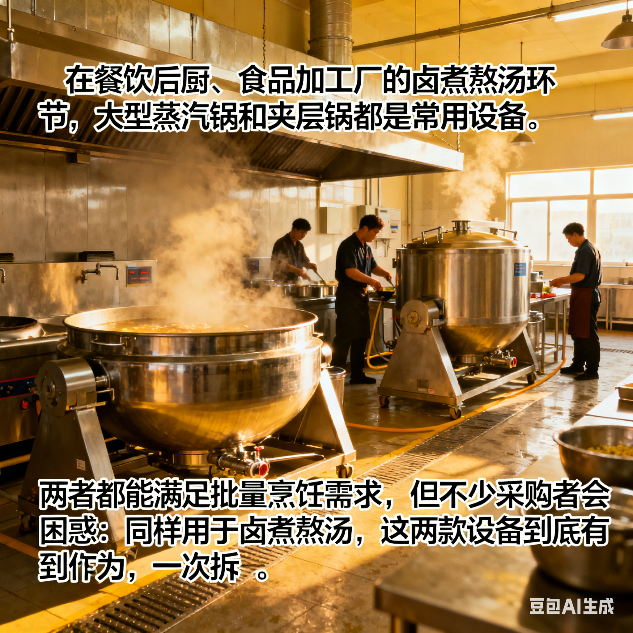 商用卤煮熬汤：大型蒸汽锅 vs 夹层锅，区别在哪？(图1)